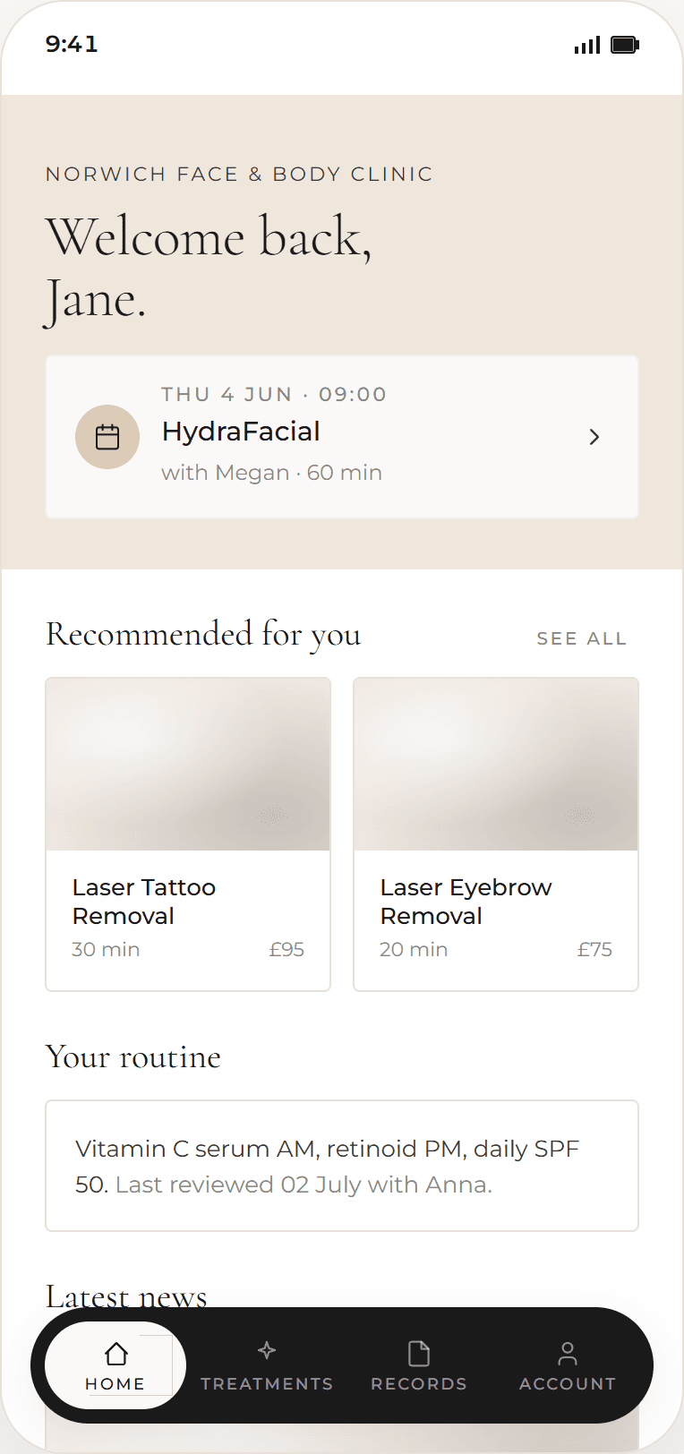 Client phone app — Home