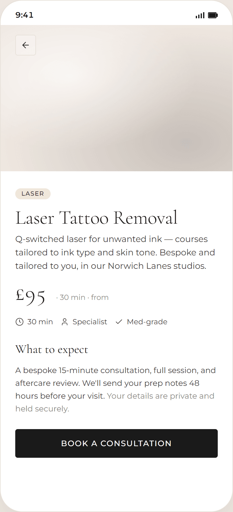 Client phone app — Treatment detail